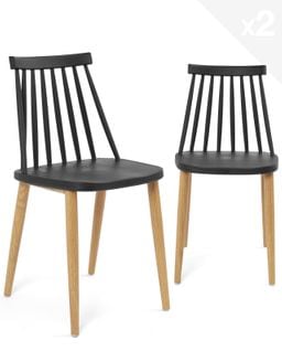 Lot 2 Chaises De Cuisine Scandinaves Bistrot Café Rétro à Barreaux Pied Métal Ton Bois BAO (noir)