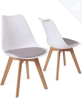 Lot de 2 chaises Scandinaves avec coussin LAO (blanc-gris)