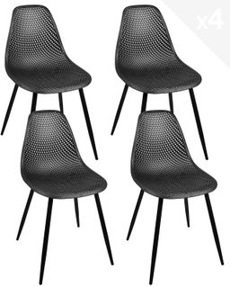 Lot 4 Chaises De Cuisine Siège Plastique Souple Nid D’abeille Pieds Métal OTA (noir)