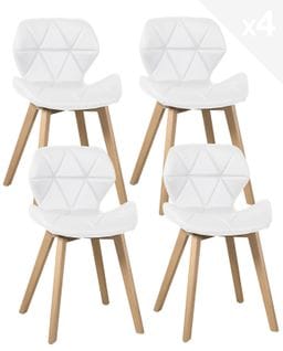 Lot 4 Chaises Scandinaves Simili Matelassé Rembourré Pieds Bois Clair FATI (blanc)