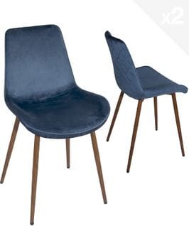 Lot de 2 chaises velours de salle à manger MADI (bleu)