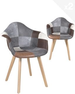 Lot de 2 fauteuils scandinaves patchwork NEDA (marron)