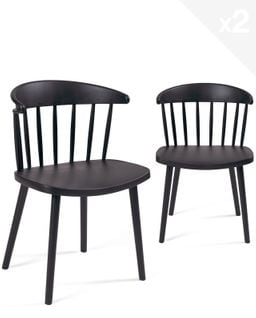 Lot 2 chaises cuisine à barreaux windsor western, plastique souple large assise DIA (noir)