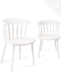 Lot 2 chaises cuisine à barreaux windsor western, plastique souple large assise DIA (blanc)