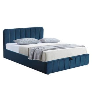 Lit coffre 140x190 cm avec sommier AVIA en velours bleu