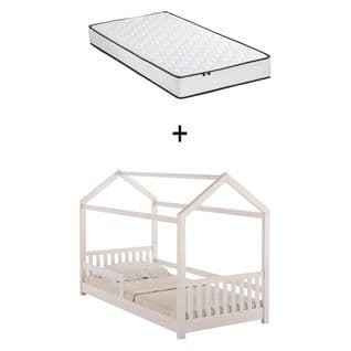 Ensemble LIT cabane HUTTY blanc + Matelas ADEONA  90X190CM