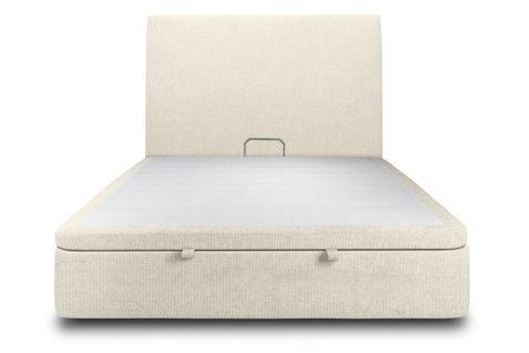 Lit Coffre 180x200cm Avec Tête De Lit Tapissier Tissu Beige Clair - Hauteur Totale : 39cm