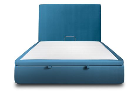 Lit Coffre 140x200cm Avec Tête De Lit Tapissier Velours Bleu - Hauteur Totale : 39cm