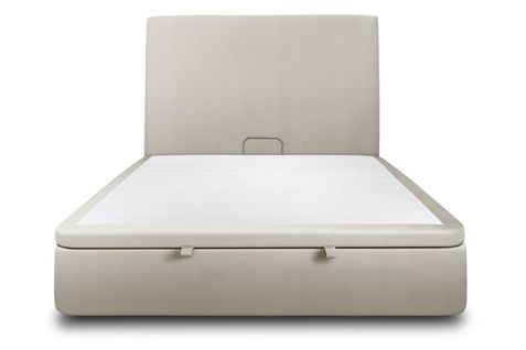 Lit Coffre 200x200cm Avec Tête De Lit Tapissier Velours Taupe - Hauteur Totale : 39cm