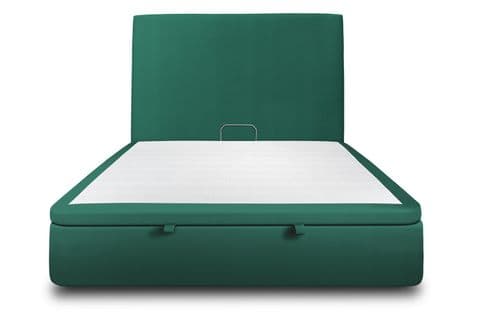 Lit Coffre 200x200cm Avec Tête De Lit Tapissier Velours Vert - Hauteur Totale : 39cm