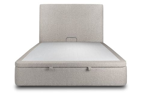 Lit Coffre 200x200cm Avec Tête De Lit Tapissier Bouclette Gris - Hauteur Totale : 39cm