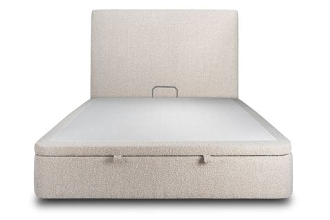 Lit Coffre 200x200cm Avec Tête De Lit Tapissier Bouclette Beige - Hauteur Totale : 39cm