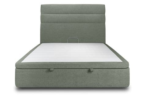 Lit Coffre 200x200cm Avec Tête De Lit Lignes Tissu Vert - Hauteur Totale : 39cm