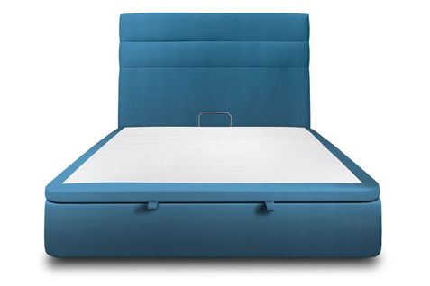 Lit Coffre 200x200cm Avec Tête De Lit Lignes Velours Bleu - Hauteur Totale : 39cm