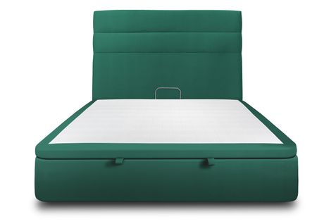 Lit Coffre 200x200cm Avec Tête De Lit Lignes Velours Vert - Hauteur Totale : 39cm