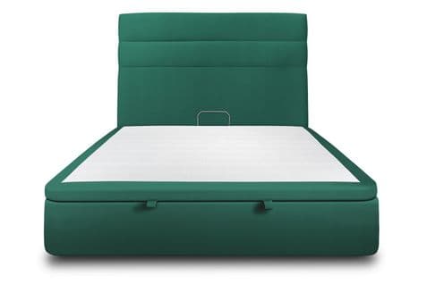 Lit Coffre 140x190cm Avec Tête De Lit Lignes Velours Vert - Hauteur Totale : 39cm