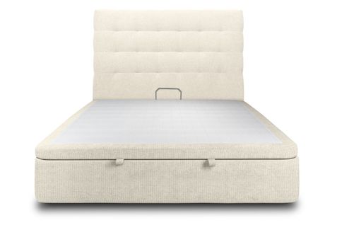 Lit Coffre 200x200cm Avec Tête De Lit Capitonnee Tissu Beige Clair - Hauteur Totale : 39cm