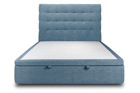 Lit Coffre 200x200cm Avec Tête De Lit Capitonnee Tissu Bleu - Hauteur Totale : 39cm