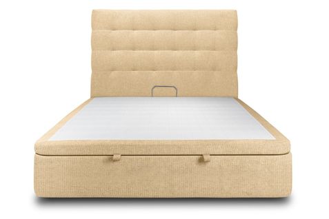 Lit Coffre 160x200cm Avec Tête De Lit Capitonnee Tissu Jaune - Hauteur Totale : 39cm