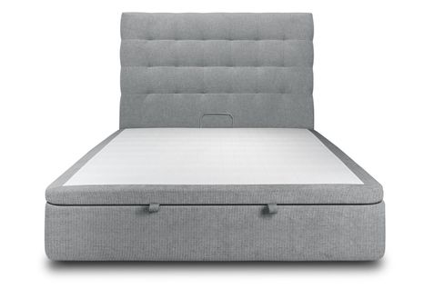 Lit Coffre 200x200cm Avec Tête De Lit Capitonnee Tissu Gris Anthracite - Hauteur Totale : 39cm