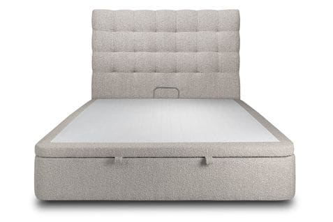 Lit Coffre 180x200cm Avec Tête De Lit Capitonnee Bouclette Gris - Hauteur Totale : 39cm