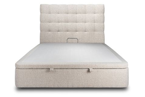 Lit Coffre 160x200cm Avec Tête De Lit Capitonnee Bouclette Beige - Hauteur Totale : 39cm