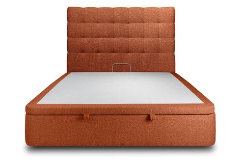 Lit Coffre 200x200cm Avec Tête De Lit Capitonnee Bouclette Terracotta - Hauteur Totale : 39cm