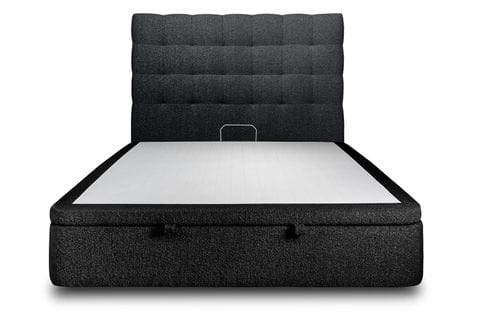 Lit Coffre 200x200cm Avec Tête De Lit Capitonnee Bouclette Noir - Hauteur Totale : 39cm