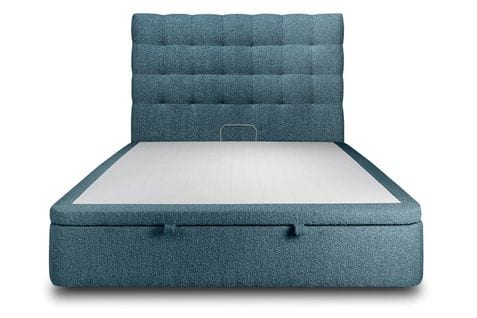 Lit Coffre 200x200cm Avec Tête De Lit Capitonnee Bouclette Bleu - Hauteur Totale : 39cm