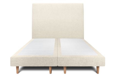 Lit 200x200cm Avec Tête De Lit Tapissier Tissu Et Double Sommier Tapissier Beige Clair