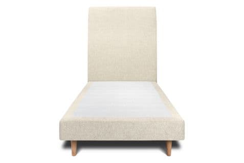 Lit 90x200cm Avec Tête De Lit Tapissier Tissu Et Sommier Tapissier Beige Clair