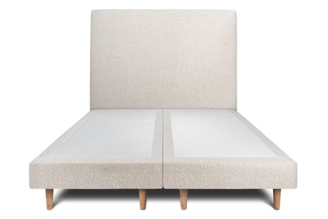 Lit 200x200cm Avec Tête De Lit Tapissier Bouclette Et Double Sommier Tapissier Beige