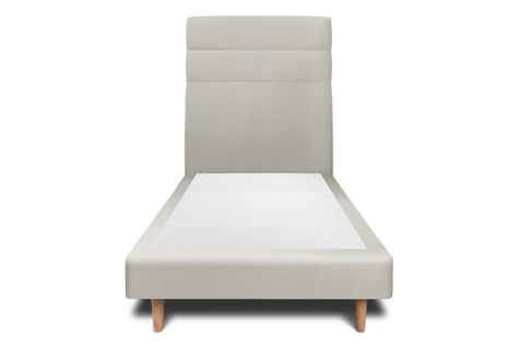 Lit 90x190cm Avec Tête De Lit Lignes Velours Et Sommier Tapissier Taupe