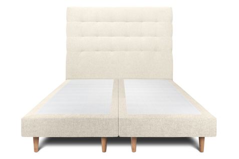 Lit 200x200cm Avec Tête De Lit Capitonnee Tissu Et Double Sommier Tapissier Beige Clair