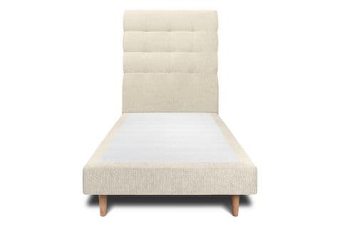 Lit 90x200cm Avec Tête De Lit Capitonnee Tissu Et Sommier Tapissier Beige Clair