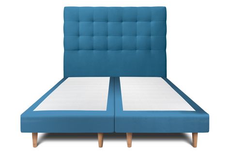 Lit 180x200cm Avec Tête De Lit Capitonnee Velours Et Double Sommier Tapissier Bleu Hauteur Totale :