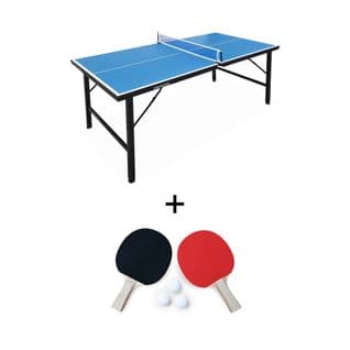 Mini Table De Ping Pong 150x75cm - Table Pliable Indoor Bleue. Avec 4 Raquettes Et 6 Balles. Valise