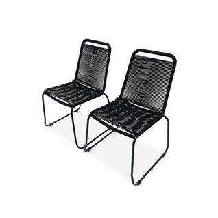 Lot De 2 Chaises De Jardin En Corde Brasilia. Noir. Empilables. Extérieur