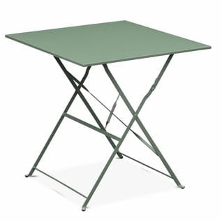 Table Jardin Bistrot Pliable - Emilia Carrée Vert De Gris - Table Carrée 70x70cm En Acier