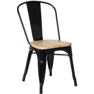 Lot De 4 Chaises Noires En Métal Et Bois Clair Style Industriel Factory En Métal Noir Mat