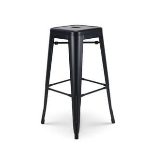 Tabouret De Bar En Métal Noir Mat Style Industriel - Sans Dossier - Hauteur 76 Cm