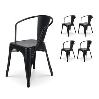 Lot De 4 Chaisess En Métal Noir Mat Style Industriel  - Avec Accoudoirs