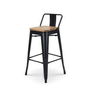 Tabouret De Bar En Métal Noir Mat Style Industriel Et Assise En Bois Clair - Hauteur 66cm