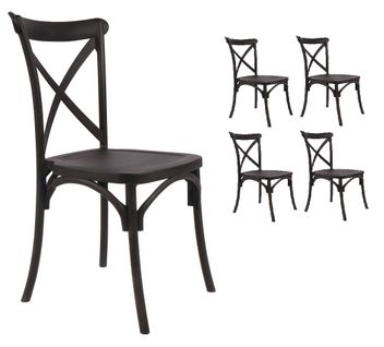 Lot De 4 Chaises Noires Style Bistrot Empilable En Plastique Polypropylene