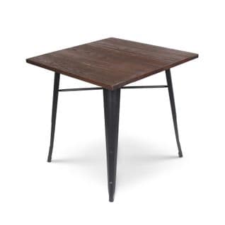 Table style industriel en métal noir mat et plateau en bois foncé - 80x80 cm