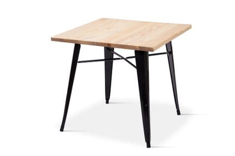Table Noire Carrée Style Industriel Métal Et Bois Clair Modèle Factory Loft