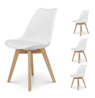 Lot De 4 Chaises Blanches Style Scandinave Modèle Victoire Avec Coque En Résine Blanche