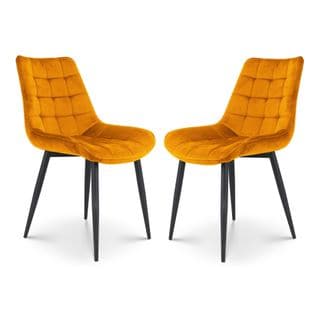 Lot De 2 Chaises Moutardes Style Scandinave Avec Assise En Tissu Rembourré Et Pieds En Métal