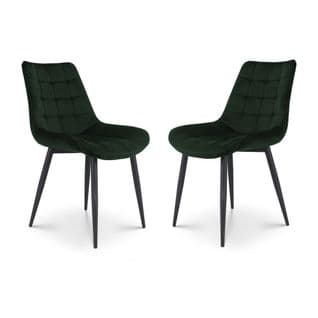 Lot De 2 Chaises Vertes Style Scandinave Avec Assise En Tissu Rembourré Et Pieds En Métal Noir