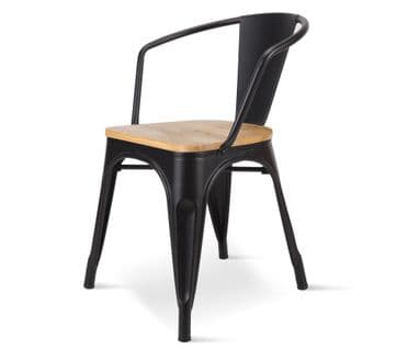 Chaise En Métal Noir Style Industriel Et Assise En Bois Naturel Clair - Fauteuil Avec Accoudoirs